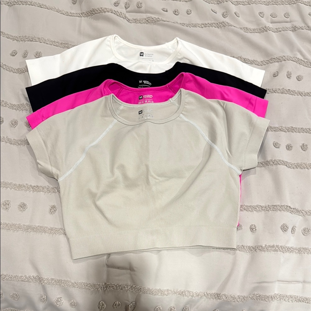 SHEIN Crop Tops in Black White Hot Pink and Light Gray Relaxed Fit
